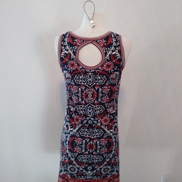 Max Studio Navy Rust Dress keyhole back, Size XS - Picture 3 of 5